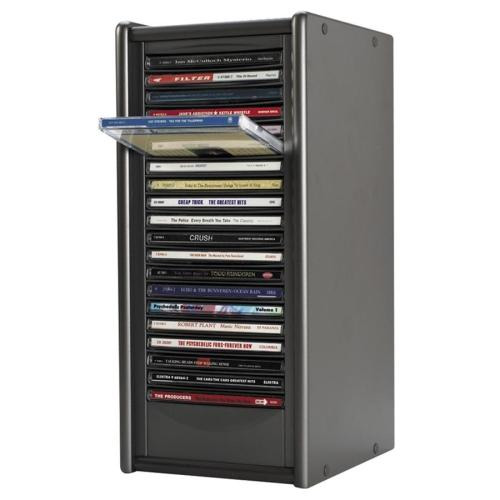 Compucessory CD Storage Rack Tower, One Touch, Holds 20 CDs, Dark ...