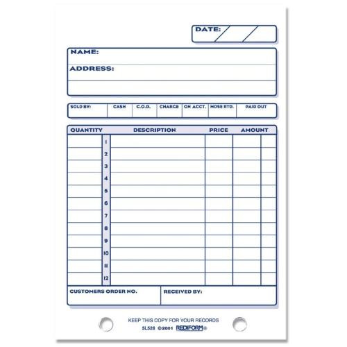 Rediform Sales Order Form, Carbonless, 2 Part, 8-1/2