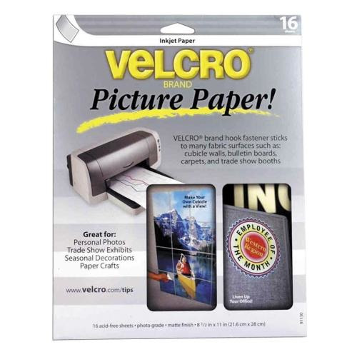 VELCRO USA Inc Picture Paper, W/ Fastener, Hangable, 8-1/2x11, 16/PK,  White - VEK91130 