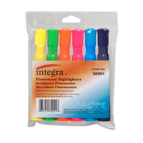 Integra Chisel Desk Liquid Highlighters - Chisel Marker Point Style - Assorted Water Based Ink - Assorted Barrel - 6 / Set Integra Chisel Desk Liquid Highlighters - Chisel Marker Point Style - Assorted Water Based Ink - Assorted Barrel - 6 / Set