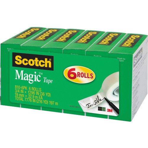 Scotchbrite Scotch Tape, 3/4" x 1,296", 6 Boxes/Pack, 1" Core