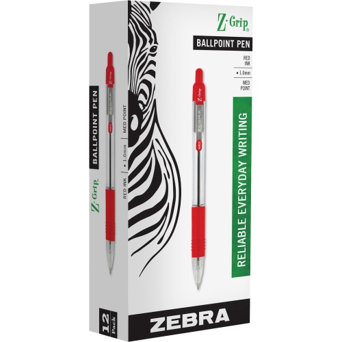 Zebra Z-Grip MAX Ballpoint Pens - Red Ink Medium Point 12 Pack
