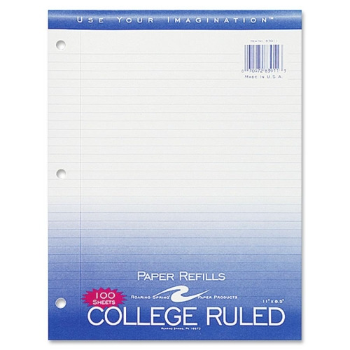Roaring Spring College Ruled Loose Leaf Filler Paper, 3 Hole Punched, 11" x 8.5" 100 Sheets