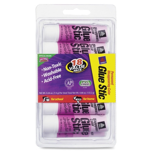 Avery Glue Stic Disappearing Purple Color, 0.26 oz., Permanent, 18/BX -  AVE98079 