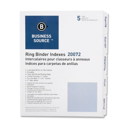 Business Source 3Ring 5Tab Erasable Tab Indexes BSN20072