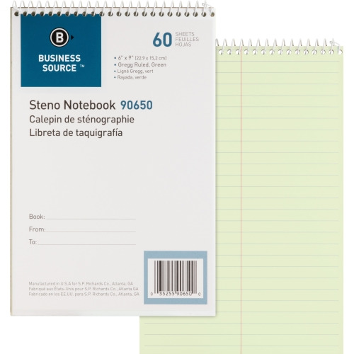 Business Source Steno Notebook - 60 Sheets - Coilock - Gregg Ruled Margin - 6