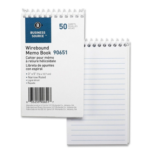 Business Source Side Wirebound Ruled Memo Book - 50 Sheet(s) - Wire Bound - 3 Business Source Side Wirebound Ruled Memo Book - 50 Sheet(s) - Wire Bound - 3