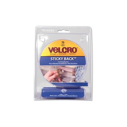 Velcro Sticky-Back Fasteners, 3/4 Dia. Coins, White, 200