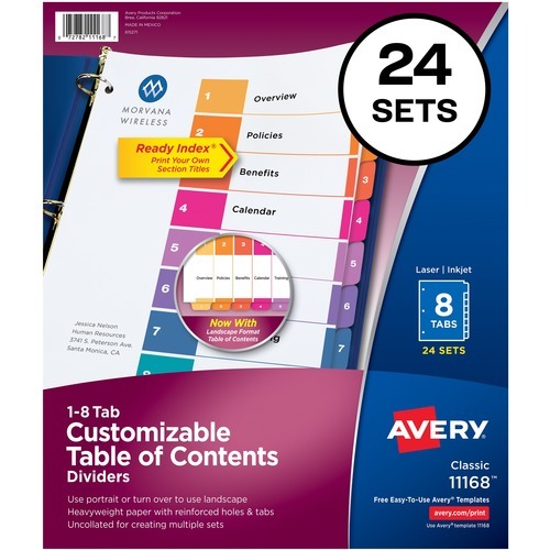 Avery Ready Index 8 Tab Dividers, Customizable TOC, 24 Sets (11168 ...