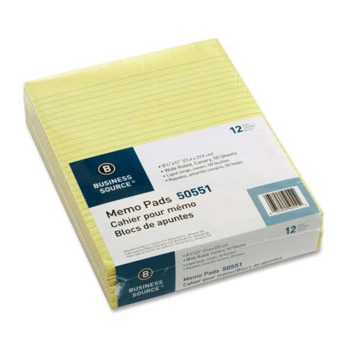 Business Source Glued Top Ruled Memo Pads - Letter - 50 Sheets - Glue - 16 lb Basis Weight - Letter - 8 1/2 Business Source Glued Top Ruled Memo Pads - Letter - 50 Sheets - Glue - 16 lb Basis Weight - Letter - 8 1/2