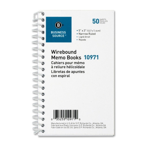 Business Source Side Wirebound Ruled Memo Book - 50 Sheet(s) - Wire Bound - 3 Business Source Side Wirebound Ruled Memo Book - 50 Sheet(s) - Wire Bound - 3