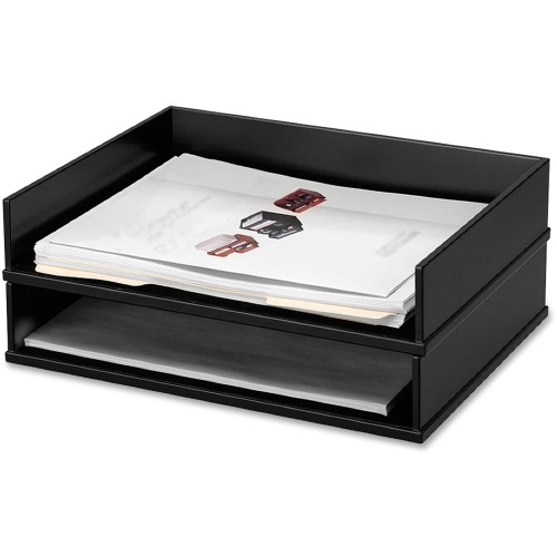 Victor 1154-5 Midnight Black Stacking Letter Tray - Desktop - Black - Wood, Faux Leather - 1Each Victor 1154-5 Midnight Black Stacking Letter Tray - Desktop - Black - Wood, Faux Leather - 1Each