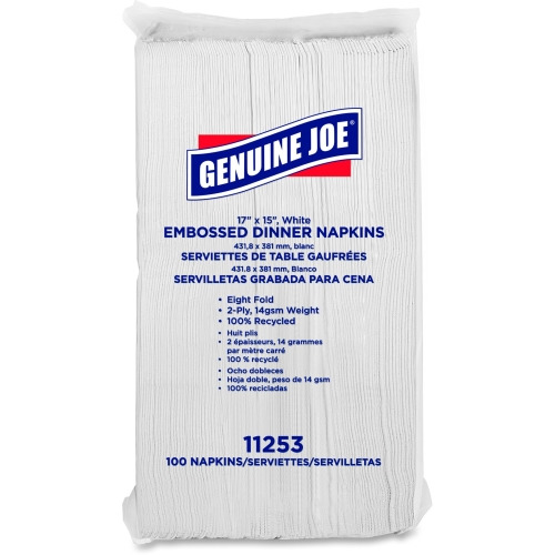 Genuine Joe Embossed Dinner Napkins - 2 Ply - 1/8 Fold - 17 Genuine Joe Embossed Dinner Napkins - 2 Ply - 1/8 Fold - 17