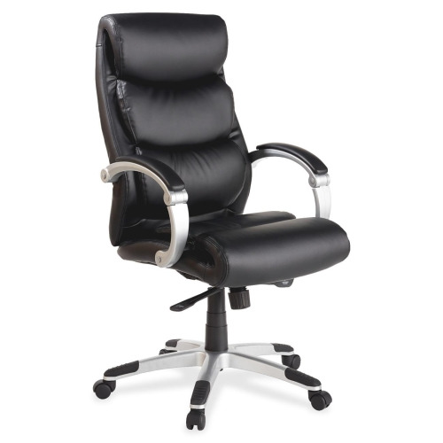 Lorell Executive High-back Chair with Flexing Arms - Powder Coated Frame - 5-star Base - Black, Silver - Bonded Leather - 1 Each Lorell Executive High-back Chair with Flexing Arms - Powder Coated Frame - 5-star Base - Black, Silver - Bonded Leather - 1 Each