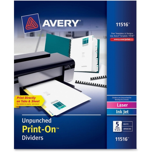 Avery Unpunched Print-On(TM) Dividers, 5 Tabs, 5 Sets (11516) AVE11516 - Shoplet.com