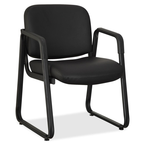 Lorell Upholstered Guest Chair - Black Leather, Plywood Seat - Black Leather, Plywood Back - Metal Frame - Black - 1 Each Lorell Upholstered Guest Chair - Black Leather, Plywood Seat - Black Leather, Plywood Back - Metal Frame - Black - 1 Each