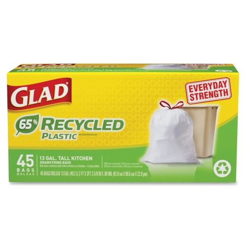 Clorox Glad 65% Recycled Plastic Tall Kitchen Drawstring Trash Bags -  CLO78500 