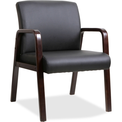 Lorell Upholstered Guest Chair - Black Bonded Leather Seat - Black Bonded Leather Back - Mahogany Solid Wood Frame - Four-legged Base - Armrest - 1 Each Lorell Upholstered Guest Chair - Black Bonded Leather Seat - Black Bonded Leather Back - Mahogany Solid Wood Frame - Four-legged Base - Armrest - 1 Each