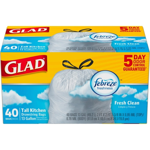 Glad Odorshield Quick-Tie Small Trash Bags, 4 Gal, 0.5 Mil, 8 X