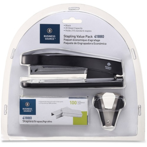 Business Source Stapling Value Pack - 20 of 20lb Paper Sheets Capacity - 210 Staple Capacity - Full Strip - 3 / Pack - Black Business Source Stapling Value Pack - 20 of 20lb Paper Sheets Capacity - 210 Staple Capacity - Full Strip - 3 / Pack - Black