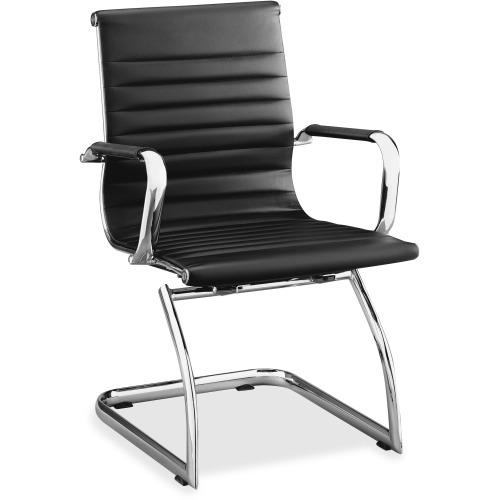 Lorell Modern Guest Chairs - Leather Seat - Leather Back - Mid Back - Cantilever Sled Base - Black - 2 / Carton