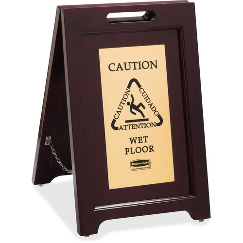 Rubbermaid Commercial Brass Plaque Wooden Caution Sign - 1 Each - Caution, Attention, Cuidado, Wet Floor Print/Message - 15 Rubbermaid Commercial Brass Plaque Wooden Caution Sign - 1 Each - Caution, Attention, Cuidado, Wet Floor Print/Message - 15