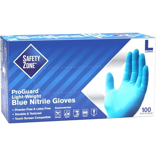 Safety Zone Powder Free Blue Nitrile Gloves - Medium Size - Blue - Comfortable, Allergen-free, Silicone-free, Latex-free, Textured - For Cleaning, Dishwashing, Food, Janitorial Use, Painting, Pet Care - 9.65