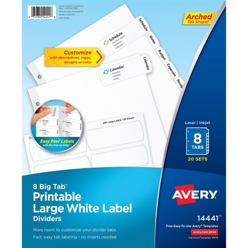 Avery Big Tab Printable Large White Dividers with Easy Peel, 8 Tabs ...
