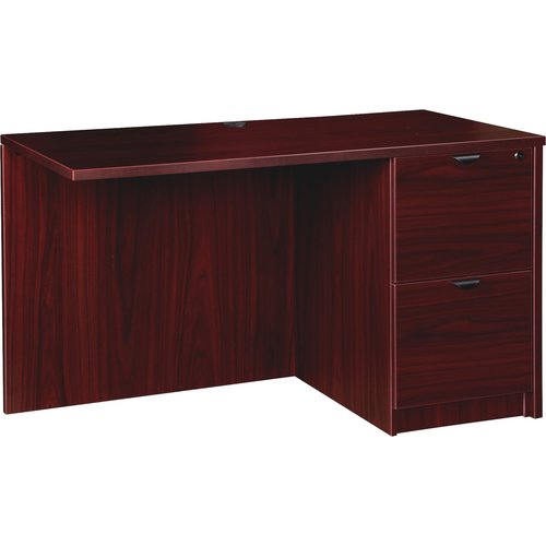 Lorell Prominence 2.0 Mahogany Laminate Office Bridge Desk - Mar & Burn Resistant | Adjustable Glides