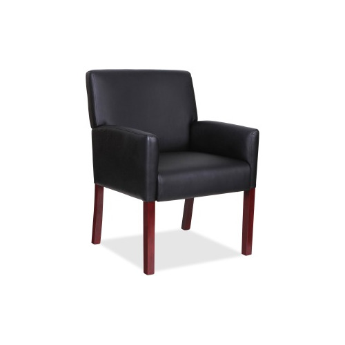 Lorell Full-sided Upholstered Arms Guest Chair - Black Leather Seat - Black Leather Back - Mahogany Wood Frame - 1 Each Lorell Full-sided Upholstered Arms Guest Chair - Black Leather Seat - Black Leather Back - Mahogany Wood Frame - 1 Each