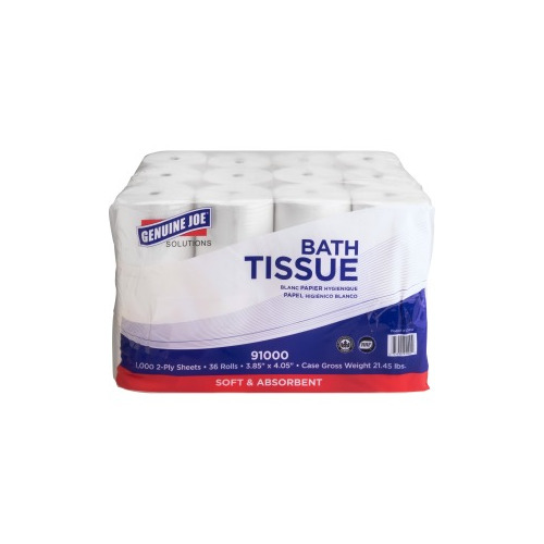 Genuine Joe Solutions Double Capacity Bath Tissue - 2 Ply - 1000 Sheets/Roll - White - Embossed - For Bathroom - 2016 / Pallet Genuine Joe Solutions Double Capacity Bath Tissue - 2 Ply - 1000 Sheets/Roll - White - Embossed - For Bathroom - 2016 / Pallet