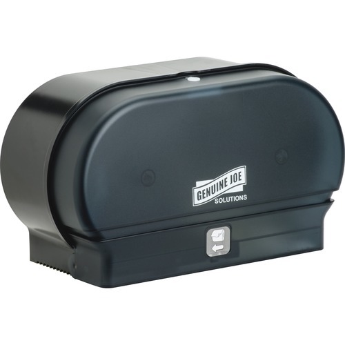Genuine Joe Solutions Standard Bath Tissue Roll Dispenser - Manual - Roll - 2000 x Sheet, 2 x Roll - Black - Sliding Door - 6 / Carton