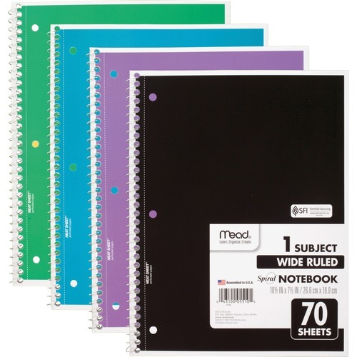 Mead 1 Subject Wide Ruled Spiral Notebook - MEA72873 - Shoplet.com