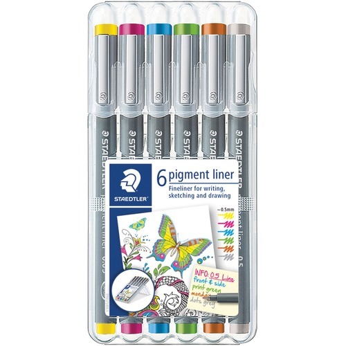 Staedtler Pigment Liner 308 - Fine Pen Point - 0.5 mm Pen Point Size - Assorted Pigment-based Ink - Polypropylene Barrel - Metal Tip - 6 / Set Staedtler Pigment Liner 308 - Fine Pen Point - 0.5 mm Pen Point Size - Assorted Pigment-based Ink - Polypropylene Barrel - Metal Tip - 6 / Set