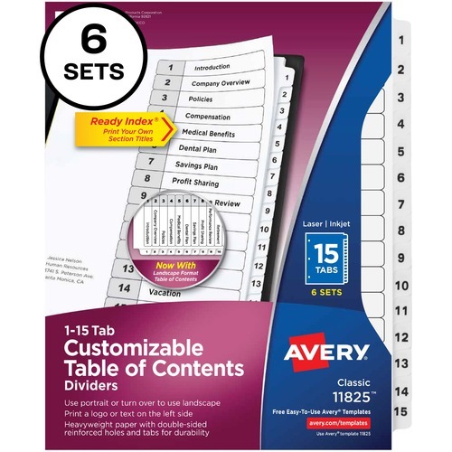 Avery Ready Index 15 Tab Dividers, Customizable TOC, 6 Sets (11825 ...