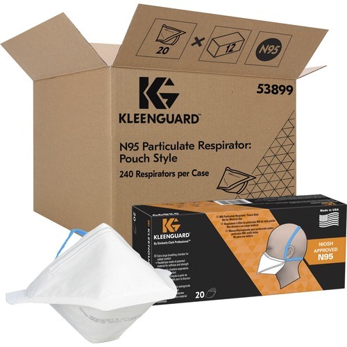 Kleenguard N95 Pouch Respirator - Recommended for: Face - Regular Size - White, Blue - Comfortable, Breathable, Adjustable Nose-piece, Lightweight, Foldable, Head Strap, Particle Filtration Efficiency (PFE) - 12 / Carton
