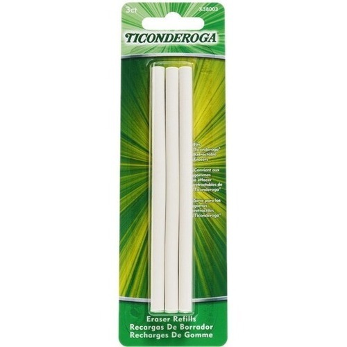 Ticonderoga Retractable Eraser Refills - White - 3 / Pack - Smudge-free, Residue-free, Non-tearing, Latex-free, Retractable, Latex-free, Soft