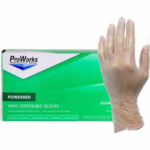 ProWorks Vinyl Industrial Gloves - Large Size - Vinyl - Clear - Non-sterile - For Industrial, Food Processing, Construction, Food Service, Hospitality, General Purpose - 100 / Box - 3 mil Thickness - 9 ProWorks Vinyl Industrial Gloves - Large Size - Vinyl - Clear - Non-sterile - For Industrial, Food Processing, Construction, Food Service, Hospitality, General Purpose - 100 / Box - 3 mil Thickness - 9