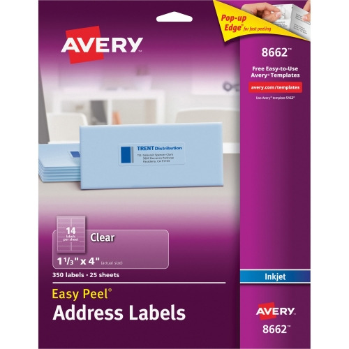 Avery Address Labels With Sure Feed For Inkjet Printers, 1-1/3" X 4", 350 Labels, Permanent Adhesive (8162