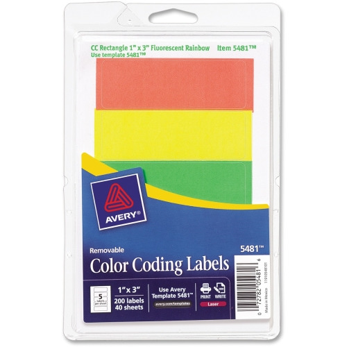 Avery Removable Print or Write Color Coding Labels, 1" x 3" ,200 Labels