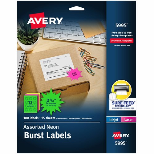 Avery Neon Burst Labels - AVE5995 - Shoplet.com