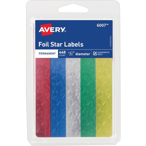 Avery Assorted Foil Star Labels - Learning Theme/Subject - Star Shape - Permanent Adhesive - 0.50