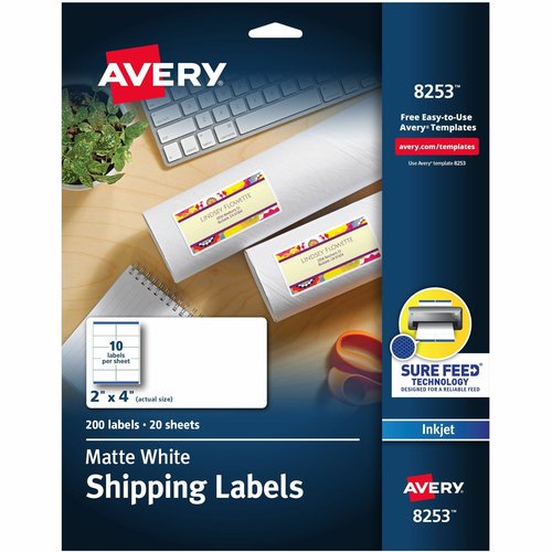 Avery White Shipping Labels, Sure Feed, 2