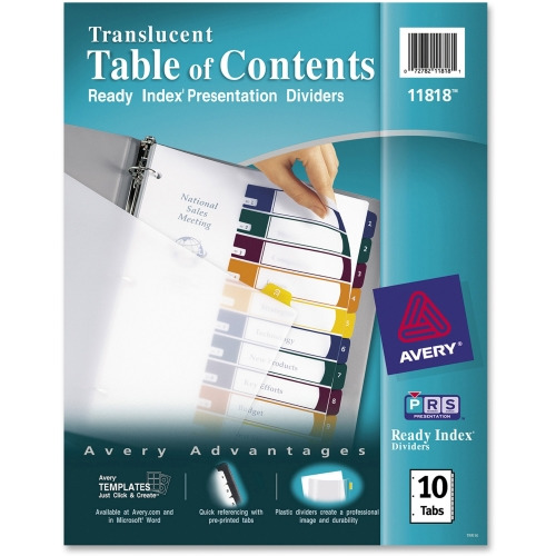 Avery 10 Tab Dividers, Customizable TOC, Multicolor, 1 Set (11818