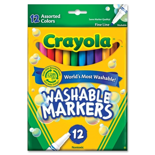 Crayola Ultra-Clean Thinline Washable Markers, 12/Set