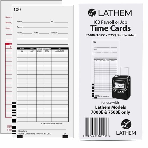 Lathem 7000E Double-Sided Time Cards - LTHE7100 - Shoplet.com