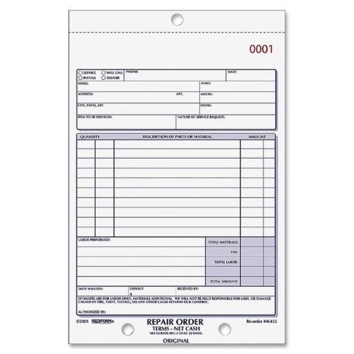 Rediform 3-part Carbonless Repair Order Book - RED4L455 - Shoplet.com