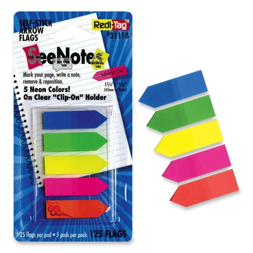 Redi-Tag Plain Write-on Arrow Flags in Holder - 25 x Neon Blue, 25 x Lime, 25 x Lemon, 25 x Pink, 25 x Tangerine - 0.46 Redi-Tag Plain Write-on Arrow Flags in Holder - 25 x Neon Blue, 25 x Lime, 25 x Lemon, 25 x Pink, 25 x Tangerine - 0.46