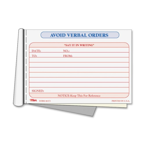 2-Part 50 per Pack Avoid Verbal Orders Book