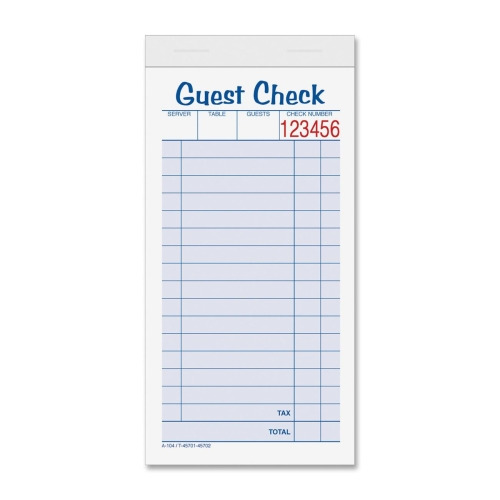 TOPS 2part Carbonless Guest Check Books TOP45702